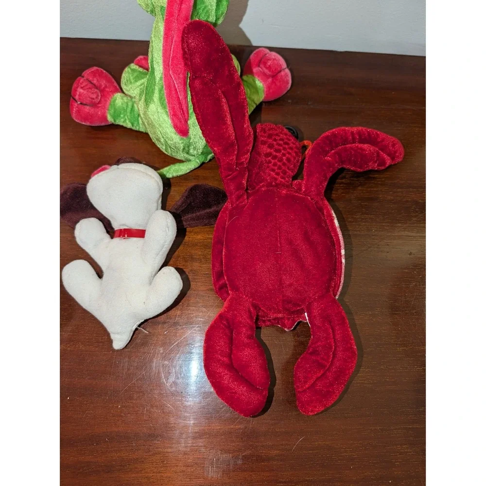 Mixed Plush Toy Lot Green Drago Red Turtle White Spotted Dog 3 Piece Set